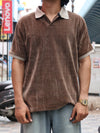 Men’s Textured Contrast Collar Polo Shirt – Brown