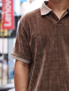 Men’s Textured Contrast Collar Polo Shirt – Brown