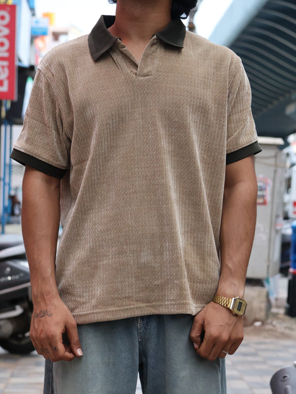 Men’s Textured Contrast Collar Polo Shirt