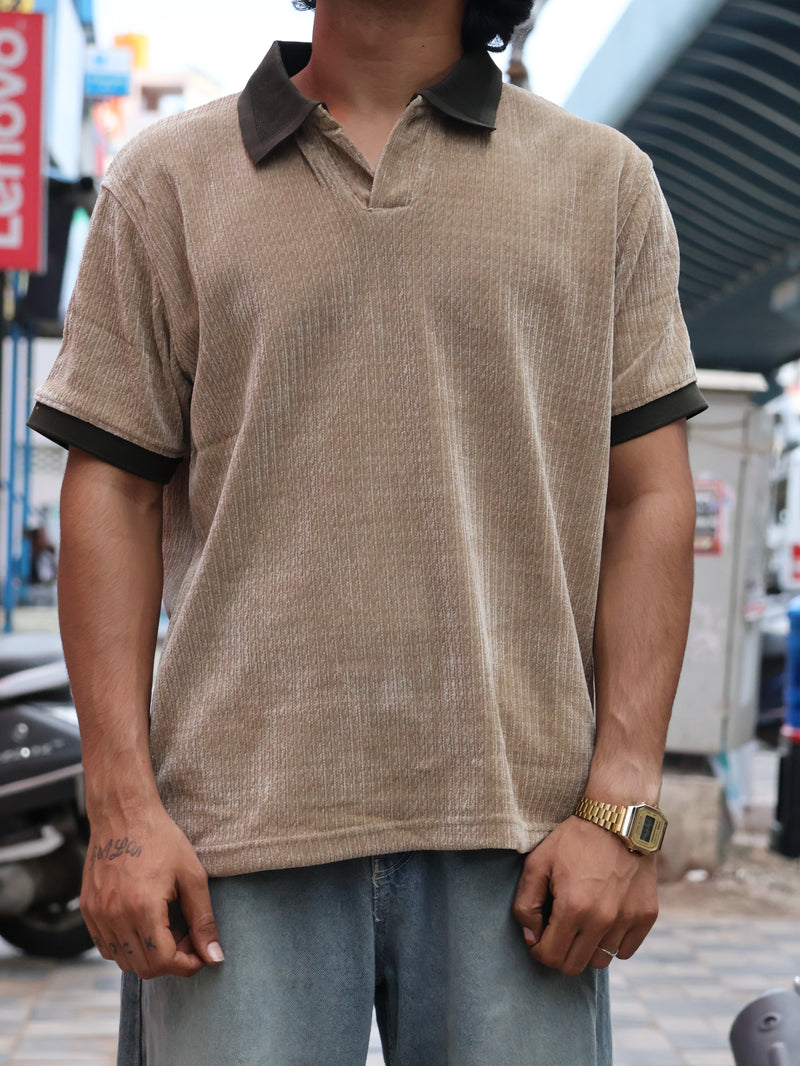 Men’s Textured Contrast Collar Polo Shirt