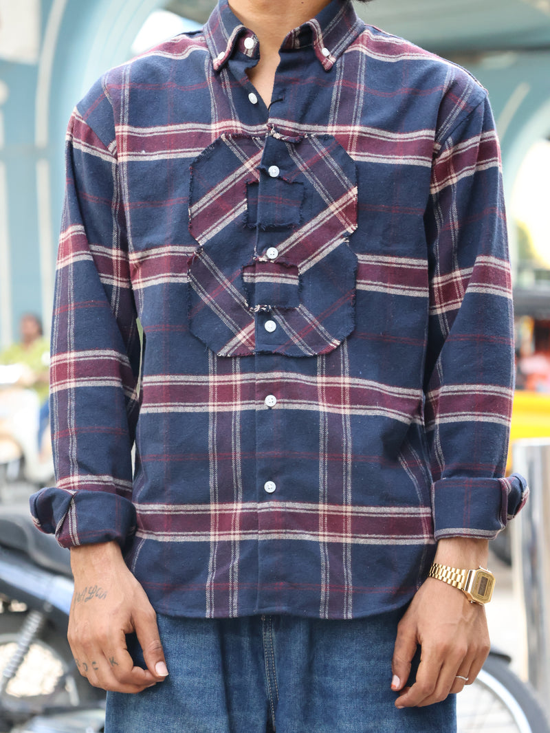 Men’s Premium Checked Shirt – Navy & Maroon