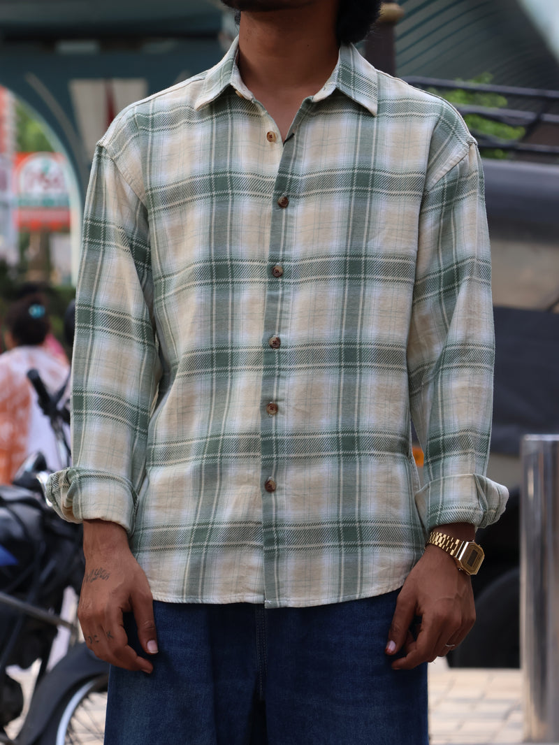 Men’s Green & White Check Graphic Shirt