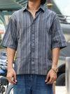 Men’s Grey Striped Half-Sleeve Casual Shirt