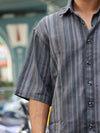 Men’s Grey Striped Half-Sleeve Casual Shirt