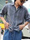 Men’s Grey Striped Half-Sleeve Casual Shirt