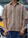 Men’s Beige Multi-Stripe Half-Sleeve Casual Shirt