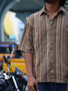 Men’s Beige Multi-Stripe Half-Sleeve Casual Shirt