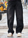 Black Washed Wide-Leg Casual Pants