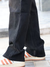 Black Washed Wide-Leg Casual Pants