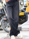 Black Washed Wide-Leg Casual Pants