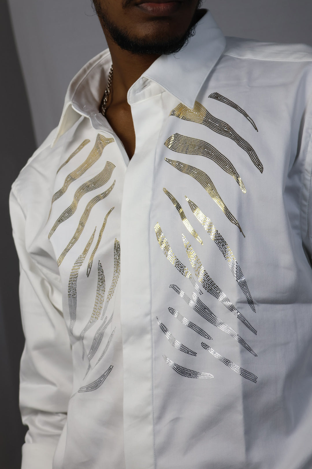 Zebra Stripe Embellished White Shirt & Black Trousers Set