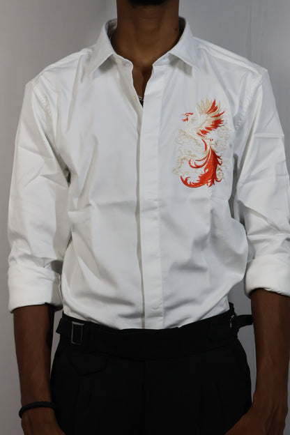 Phoenix Embroidered White Shirt & Black Trousers Set