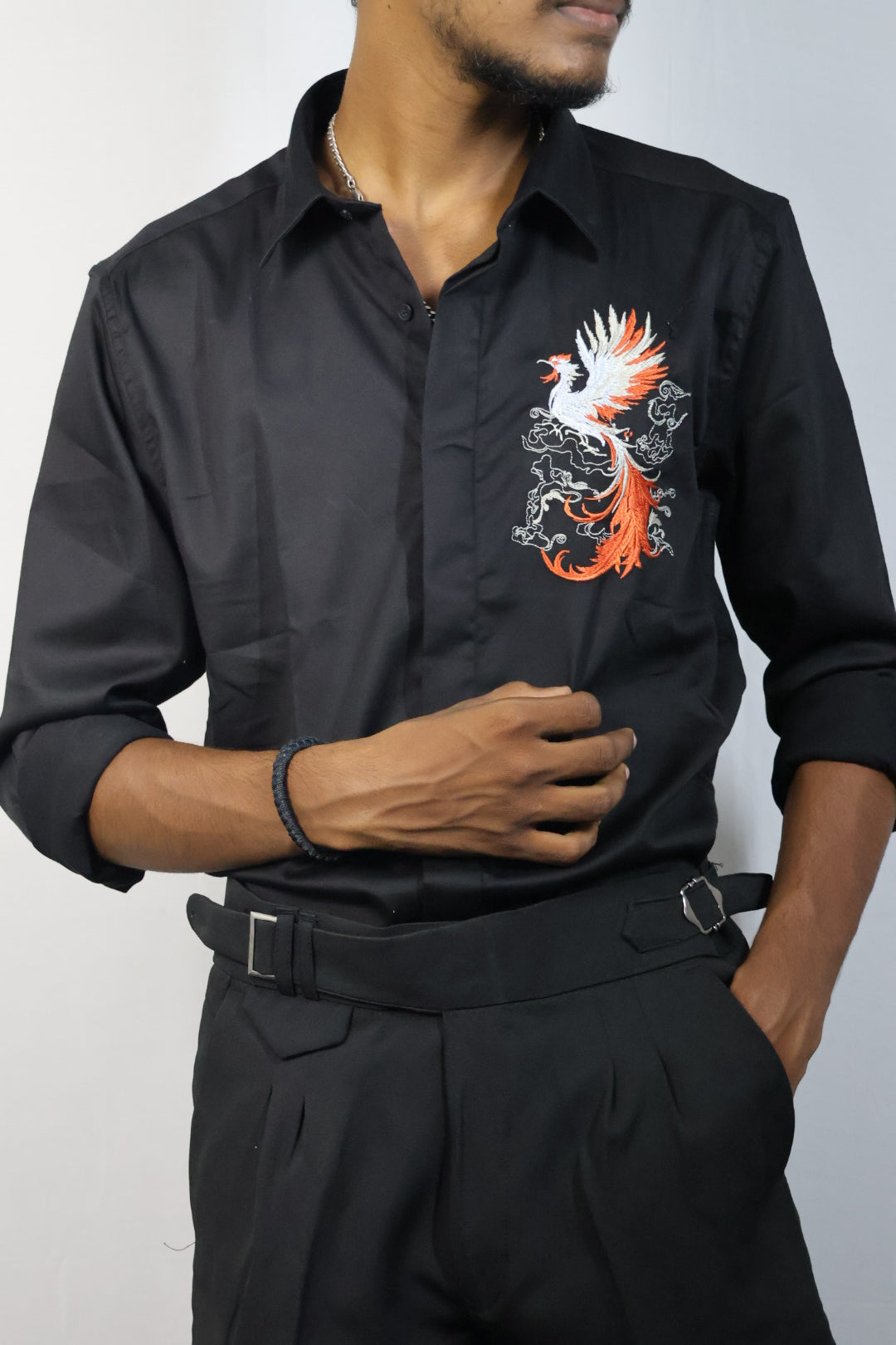 Sage Green Chambray Shirt with Pearl Buttons