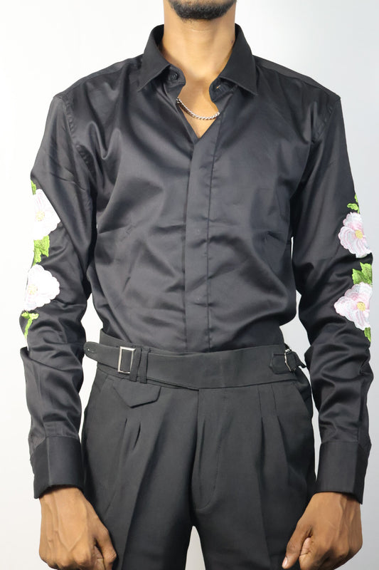 Midnight Blue Denim Shirt with Raw Hem