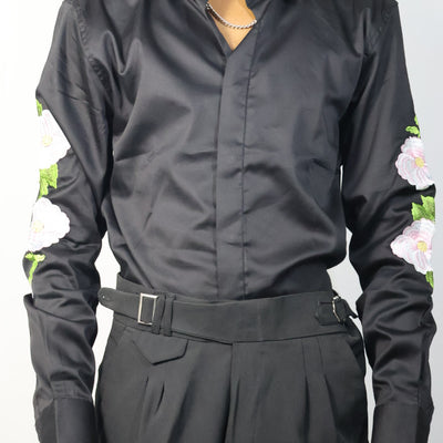 Midnight Blue Denim Shirt with Raw Hem