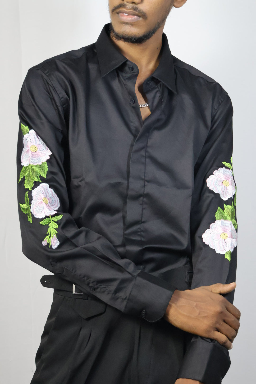 Midnight Blue Denim Shirt with Raw Hem