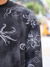 Black Ribbed Graphic Printed Full-Sleeve Sweater