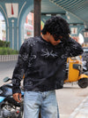 Black Ribbed Graphic Printed Full-Sleeve Sweater
