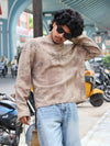 Black Ribbed Printed Full-Sleeve Sweater