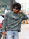 Men’s Olive Green Floral Graphic Full-Sleeve Sweater