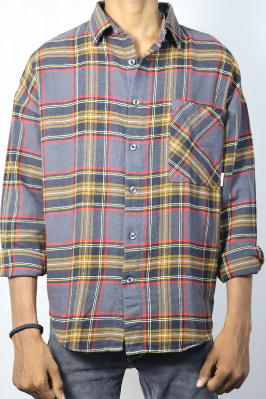 Multicolor Plaid Shirt with Peacock Embroidery