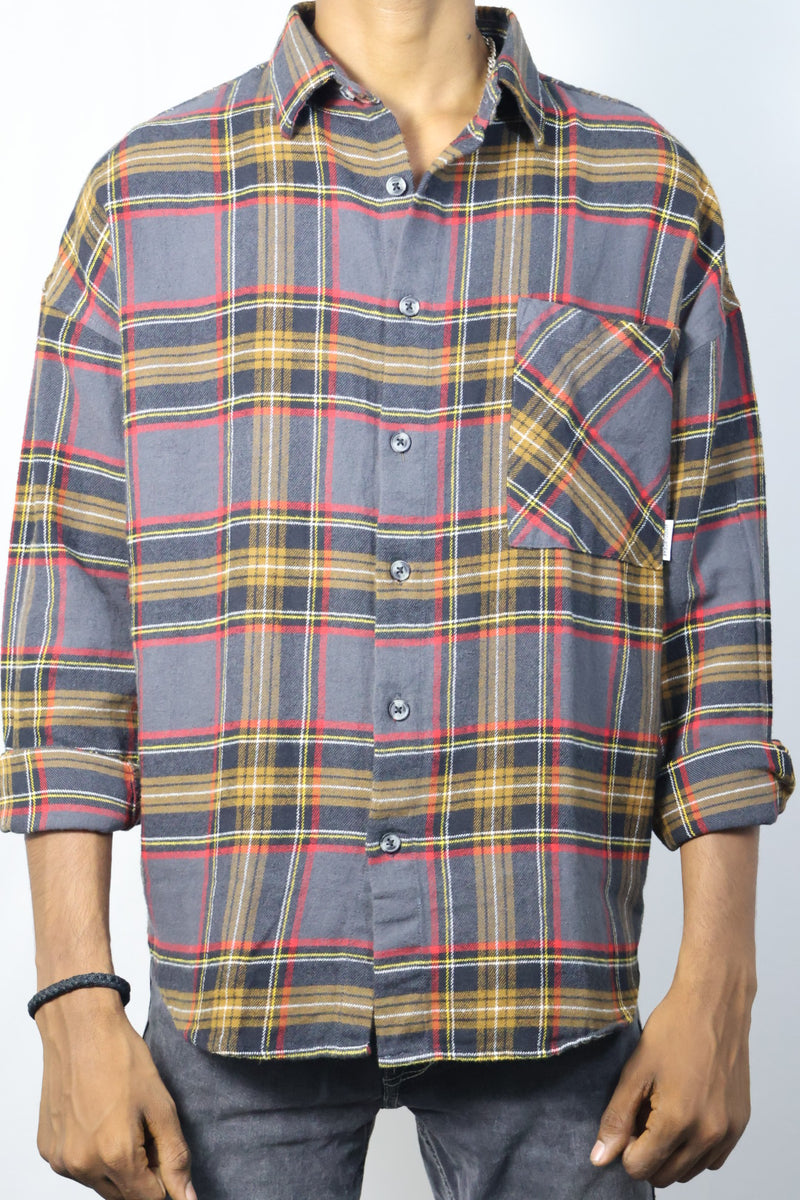 Multicolor Plaid Shirt with Peacock Embroidery