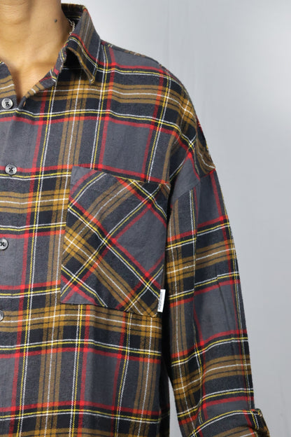 Multicolor Plaid Shirt with Peacock Embroidery