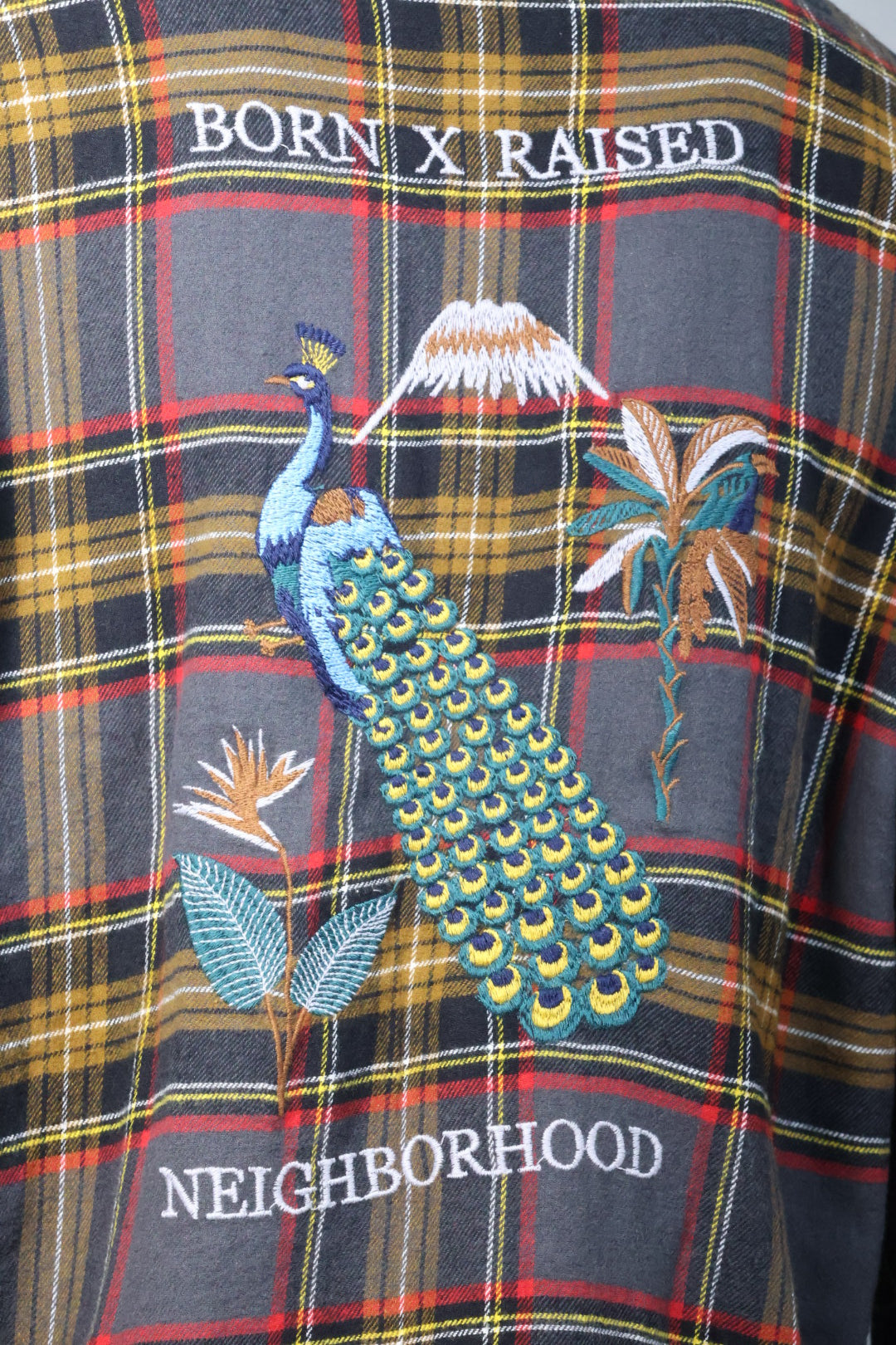 Multicolor Plaid Shirt with Peacock Embroidery