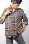 Multicolor Plaid Shirt with Peacock Embroidery