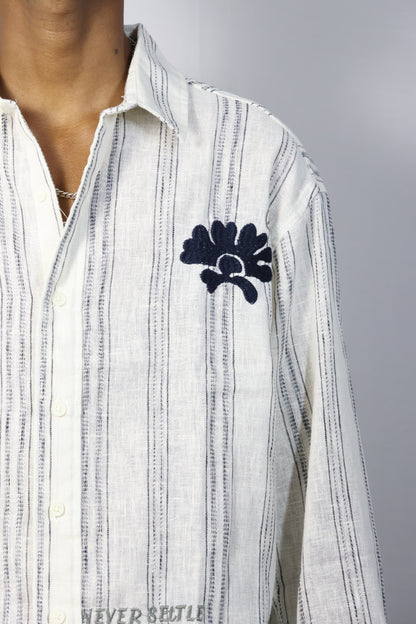 Men’s Hand-Embroidered Striped Cotton Shirt - “Never Settle” Edition