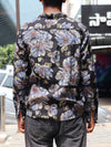 SKRIVOO Men's Blue Floral Printed Full Sleeve Shirt – Black