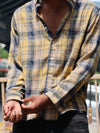 Yellow & Navy Blue Checkered Casual Shirt