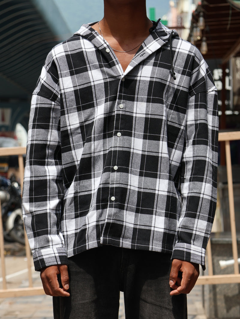 Black & White Checkered Hooded Shirt