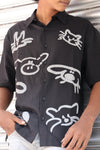 Abstract Print Textured Shirt – Black