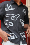 Abstract Print Textured Shirt – Black