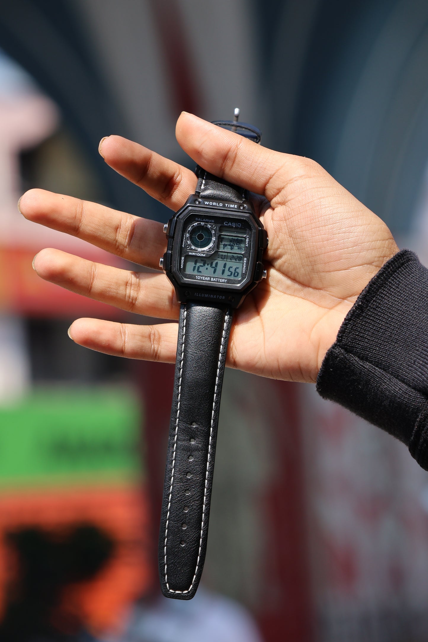 Casio World Time Digital Watch – Black Dial with Leather Strap