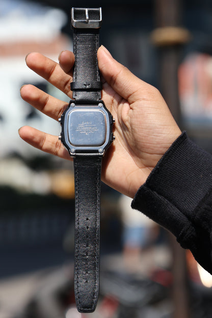 Casio World Time Digital Watch – Black Dial with Leather Strap