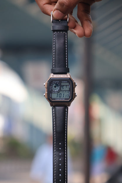 Casio World Time Digital Watch – Leather Strap Edition