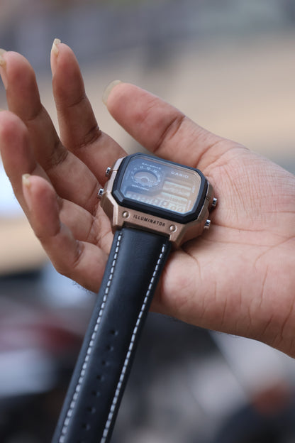 Casio World Time Digital Watch – Leather Strap Edition