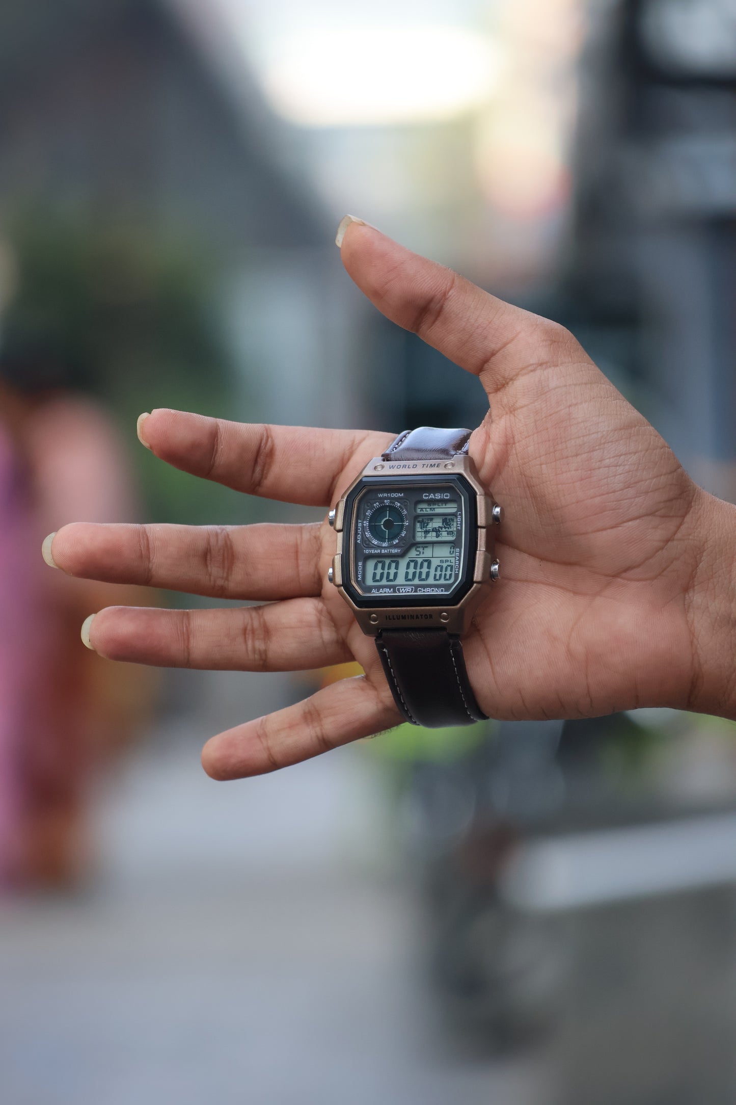 Casio World Time Digital Watch with Leather Strap