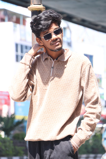 Textured Polo Sweatshirt – Beige