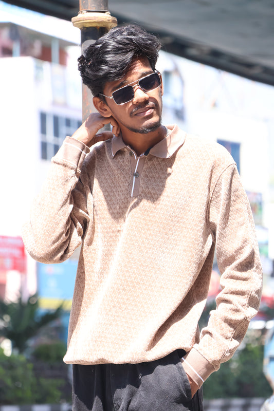Textured Polo Sweatshirt – Beige