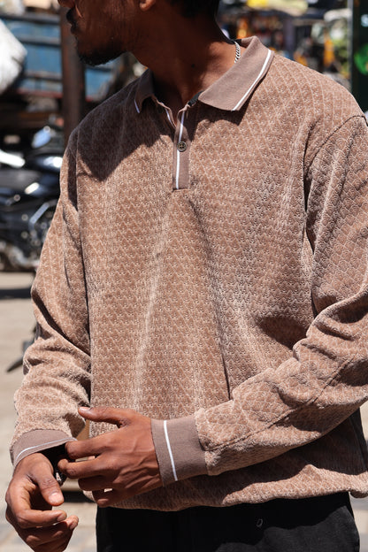 Textured Polo Sweatshirt – Beige
