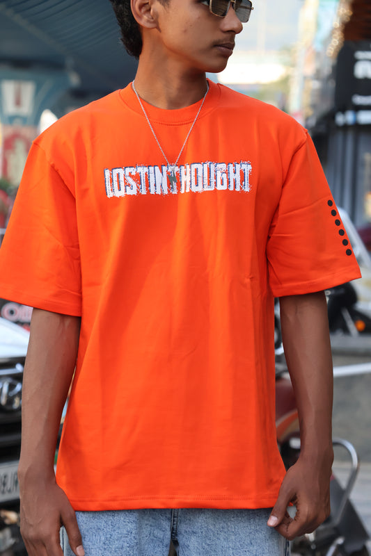 Neon Orange “Lost in Thought” Oversized Graphic T-Shirt