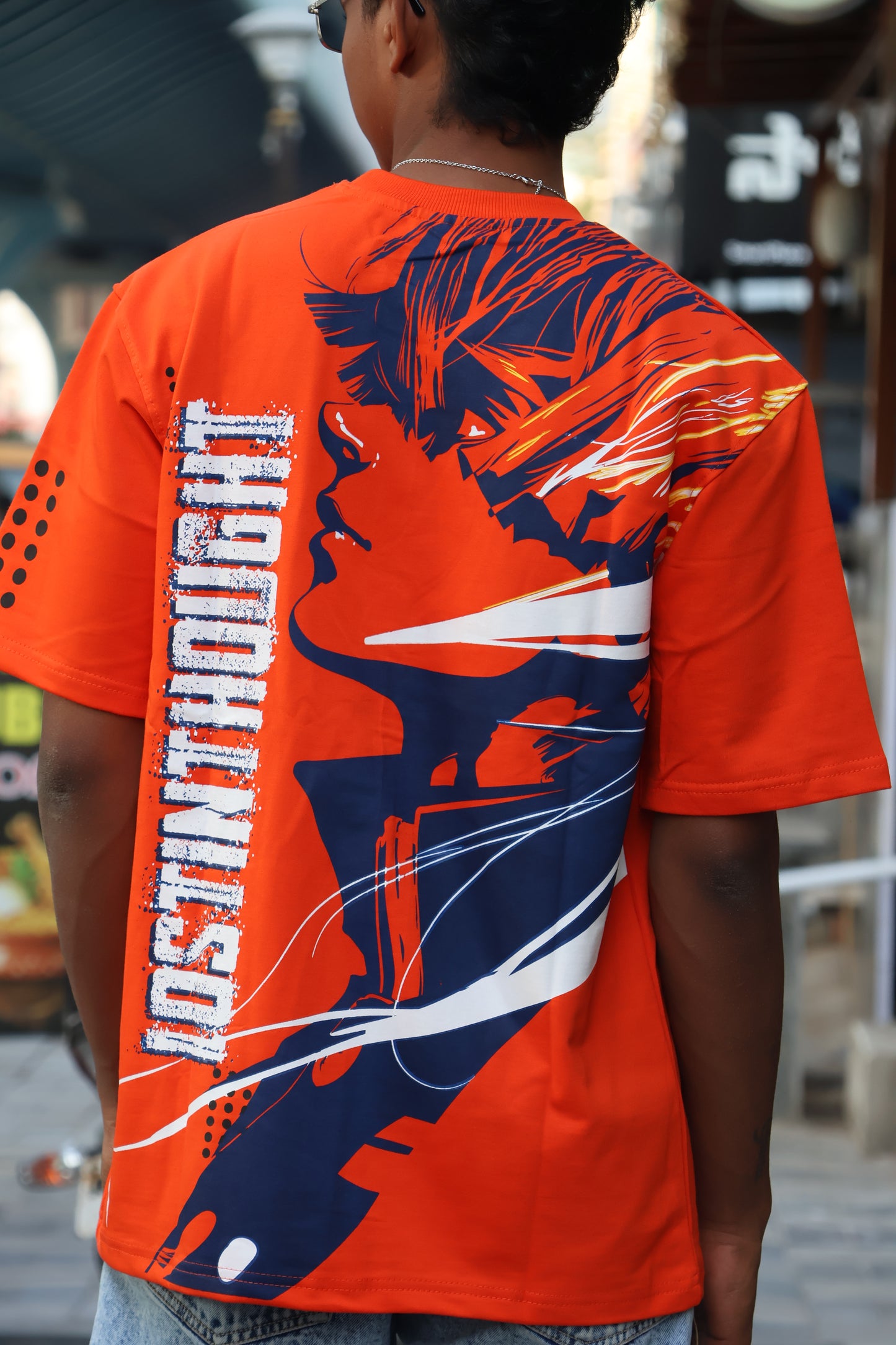 Neon Orange “Lost in Thought” Oversized Graphic T-Shirt