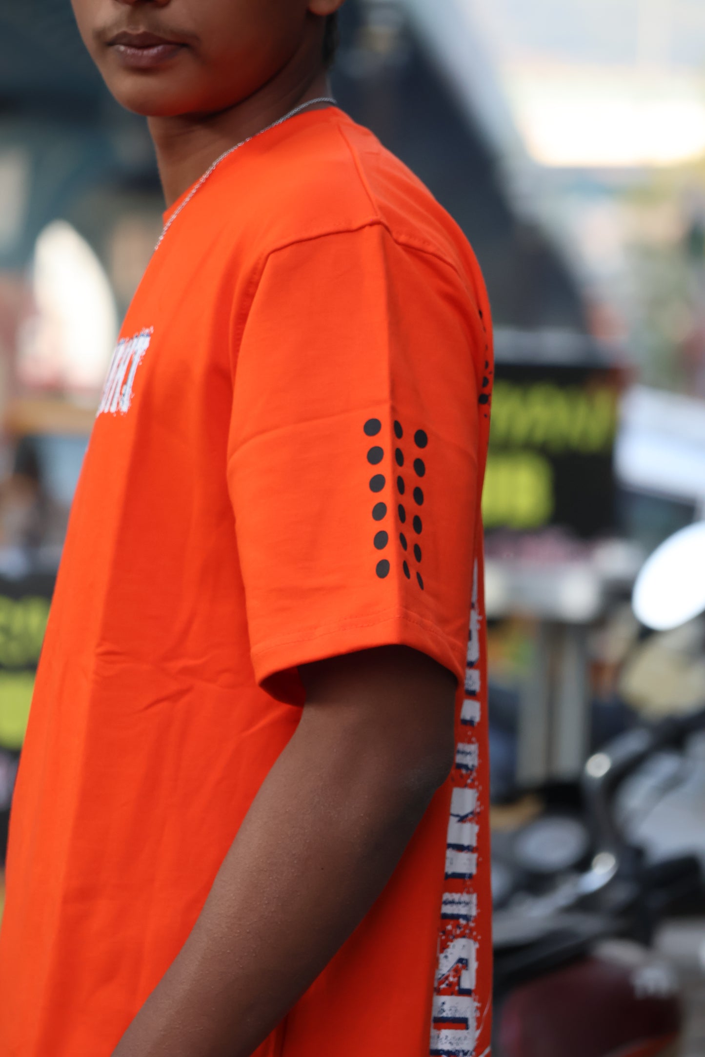 Neon Orange “Lost in Thought” Oversized Graphic T-Shirt