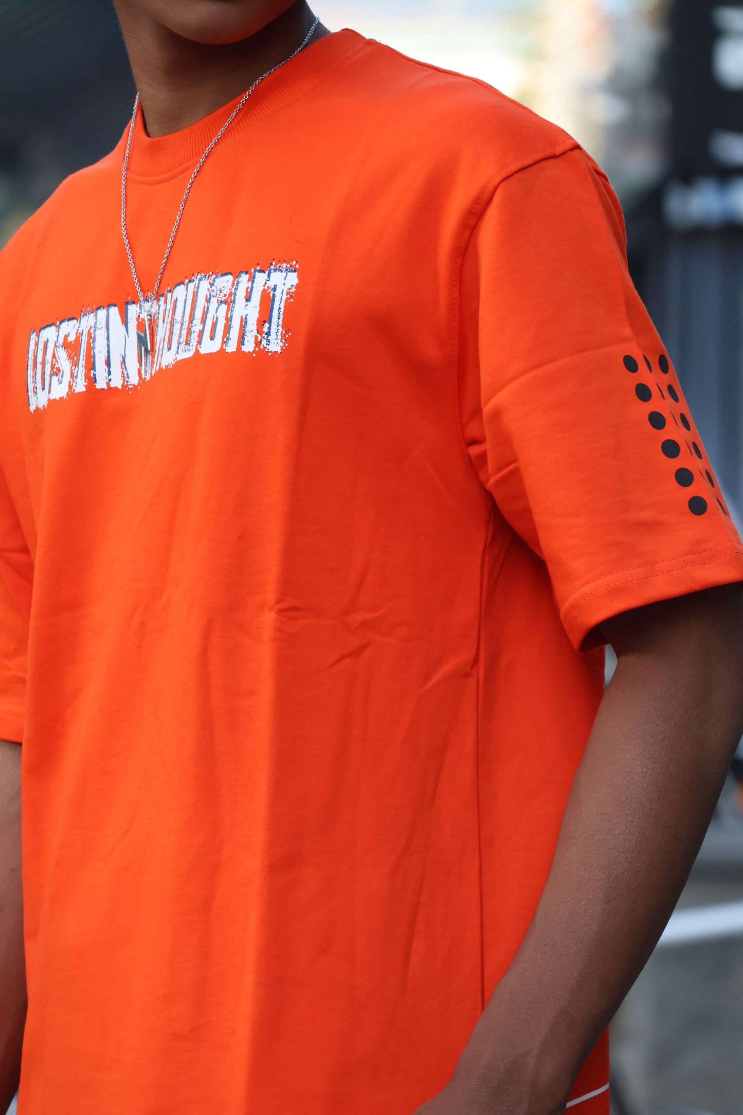 Neon Orange “Lost in Thought” Oversized Graphic T-Shirt
