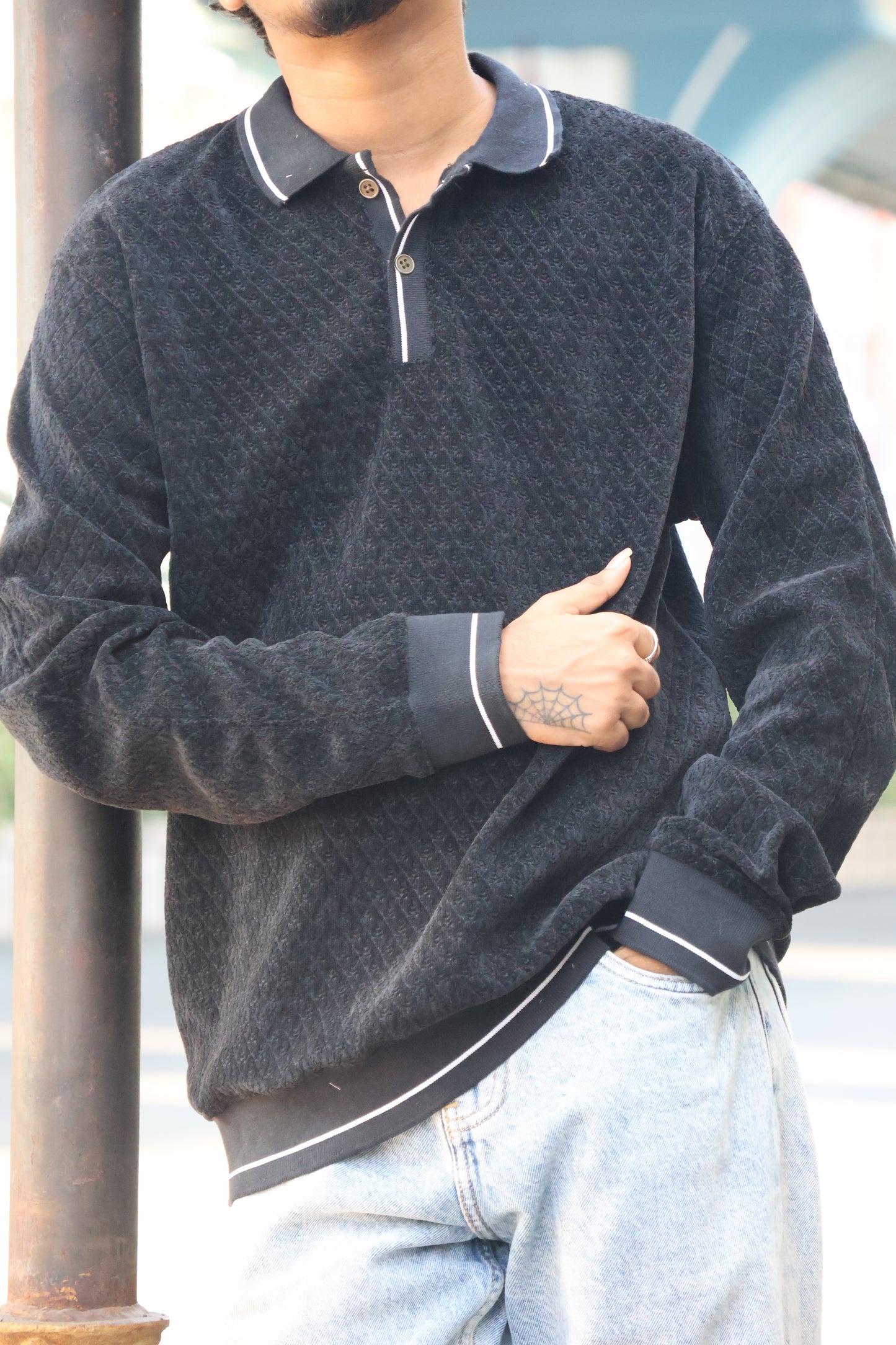 Diamond-Knit Heritage Polo – Premium Textured Long Sleeve