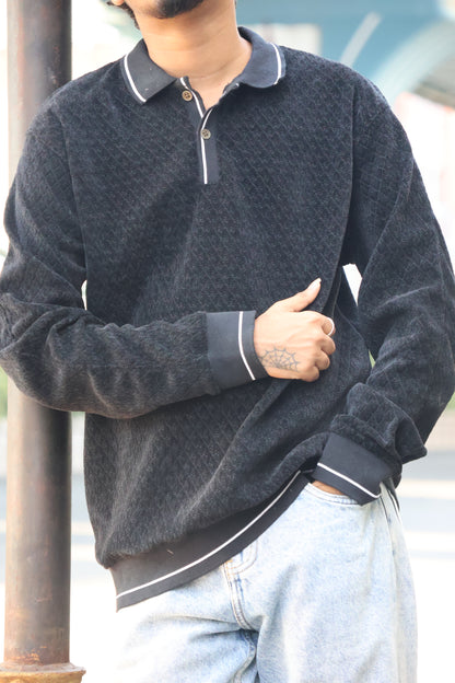 Diamond-Knit Heritage Polo – Premium Textured Long Sleeve