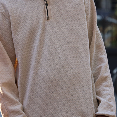 Textured Knit Oversized Polo – Cream/Sand